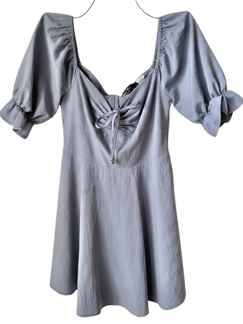 Lulus Women Dusty Blue Puff Sleeve Mini Dress Size S Small Boho Romantic Cottage - Picture 3 of 16